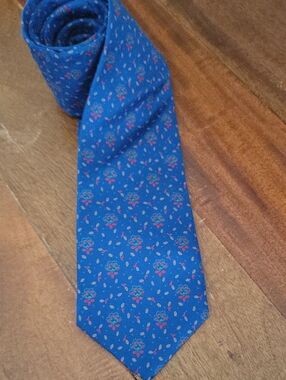 Vintage Yves Saint Laurent Paris/ New York Blue Floral Silk Tie